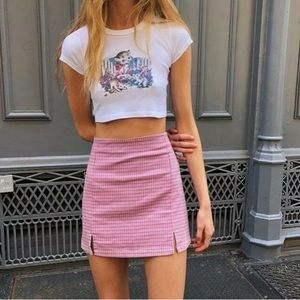 brandy melville pink pattern mini skirt with slit on thighs, one size